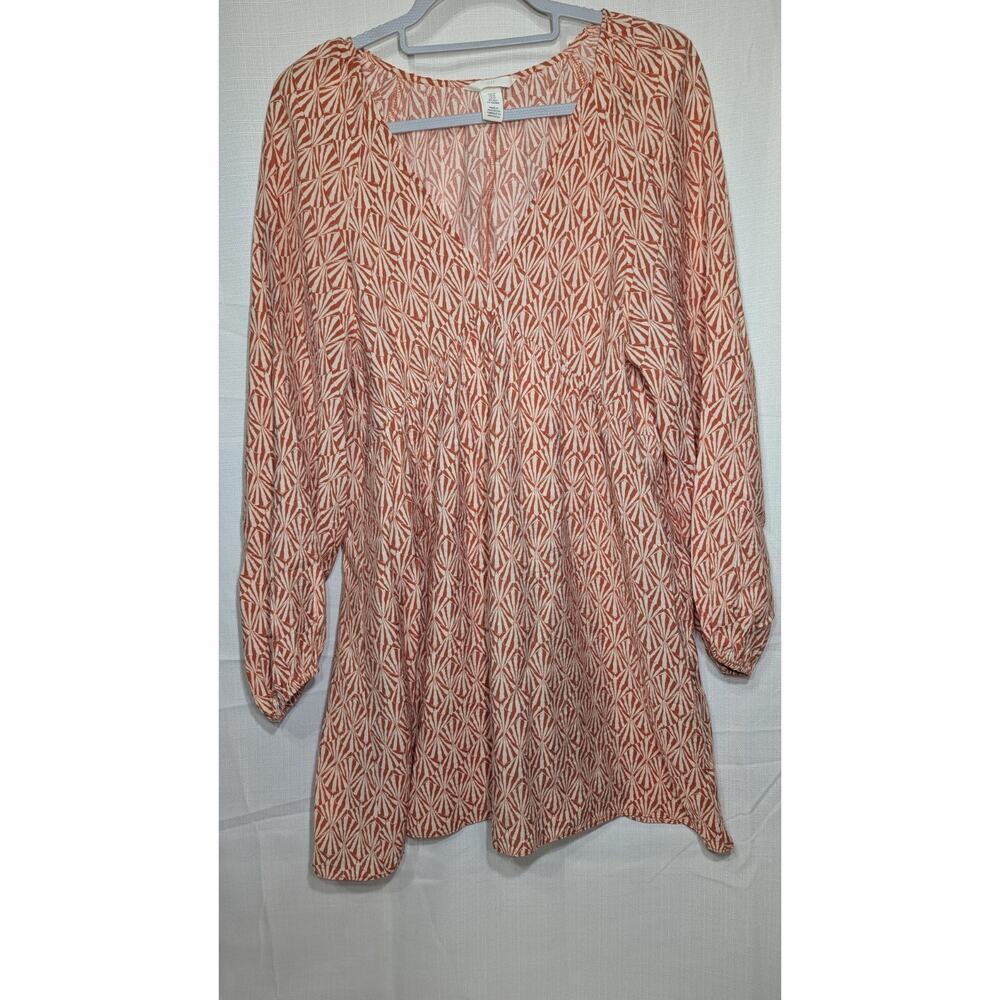 H&M Womens Babydoll Mini Dress‎ Sz XS Oversized Shells Orange Boho Peasant